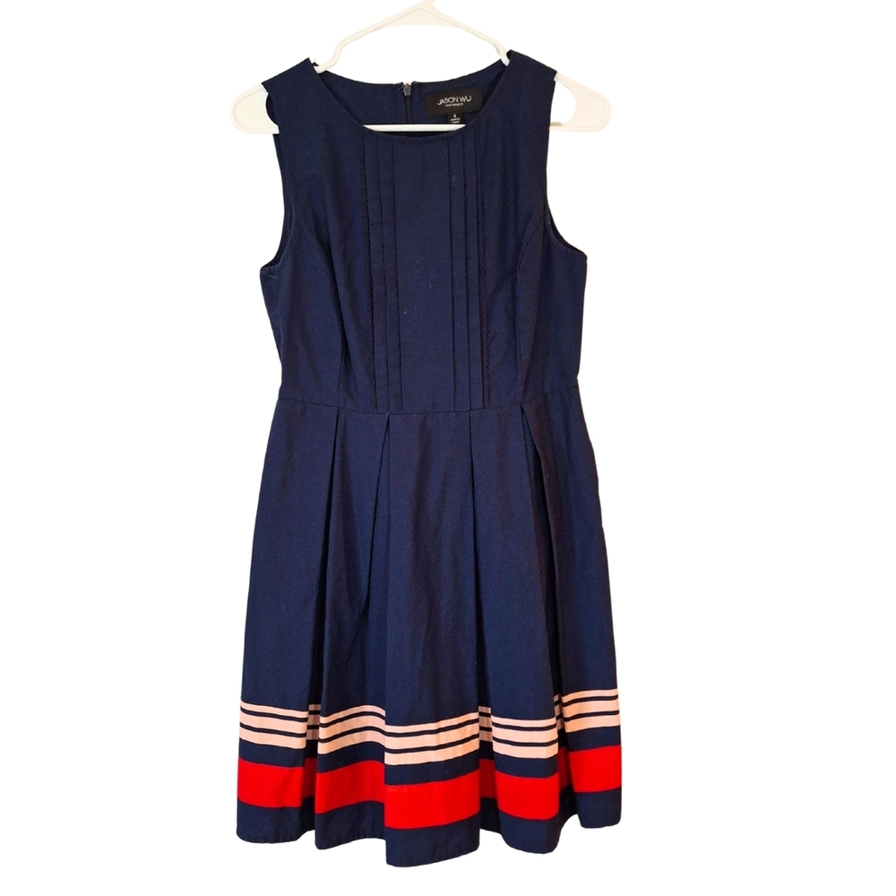 Jason Wu Target Navy Fit Flare Dress 4 Striped Hem Work Casual